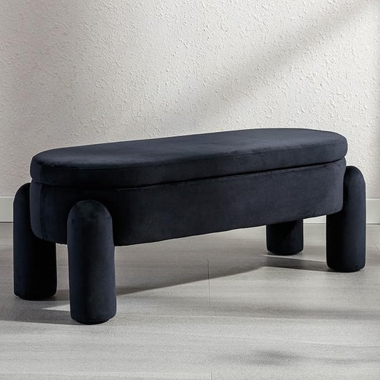 DUOMAY Storage Ottoman Bench, Velvet Upholstered Fabric Storage Bench End of Bed Stool for Bedroom Living Room Entryway, 44.75" Width, Black