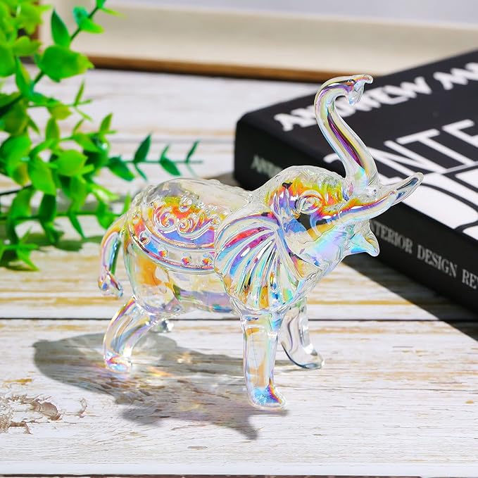 YWHL Cute Crystal Glass Elephant Figurine, Collectible Gifts for Elephant Lovers Women, Animal Statue for Home Decoration