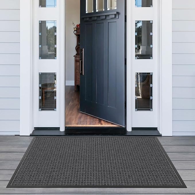 Front Door Mat Outside Entrance, 6' x 4' Heavy Duty Indoor Outdoor Door Mats for Entryway, All Season Weather Outdoor Doormat, Natural Rubber Non Slip Welcome Mats for Front Door