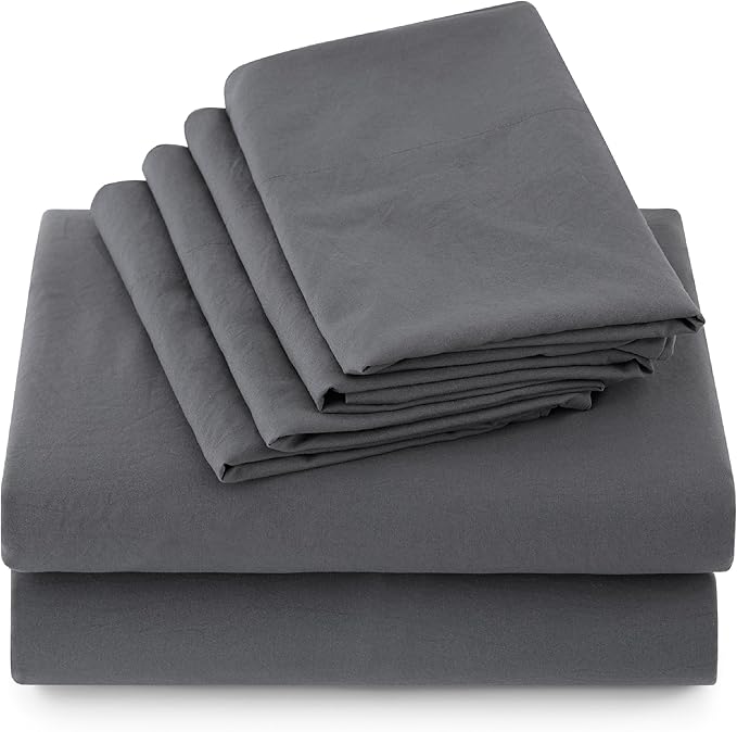 Bedsure Deep Pocket King Sheet Set - 6 Piece, Prewashed Ultra-Soft King Size Sheets Set, Fits Mattresses Up to 18 Inches Thick, Breathable & Secure Fit, Hotel Luxury Bedding, Grey