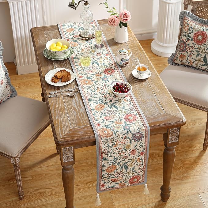 Floral Printed Table Runner for Table,Decorative Linen 87 Inches Long Table Runners,Farmhouse Coffee Decor Tabletop for Kitchen,Dining,Party,Home,Christmas,12"*87"