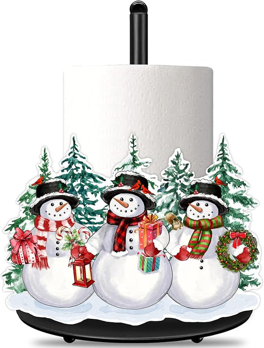 Christmas Paper Towel Holder Christmas Snowman Tree Paper Towel Stand Metal Accessories Winter Holiday Kitchen Decor Farmhouse Rustic Indoor Home Bathroom Decor for Countertops