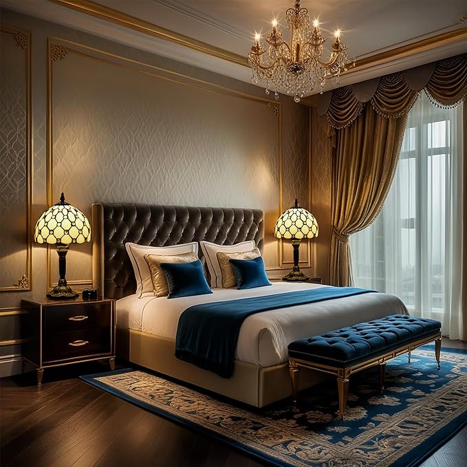 Tiffany Table Lamp,Yellow Beads Stained Glass Lamp,8" Small Tiffany Style Desk Lamp for Living Room Home,Bedroom Bedside Vintage Lamp for Office Dorm Bar Decor Gift,Included LED Bulb