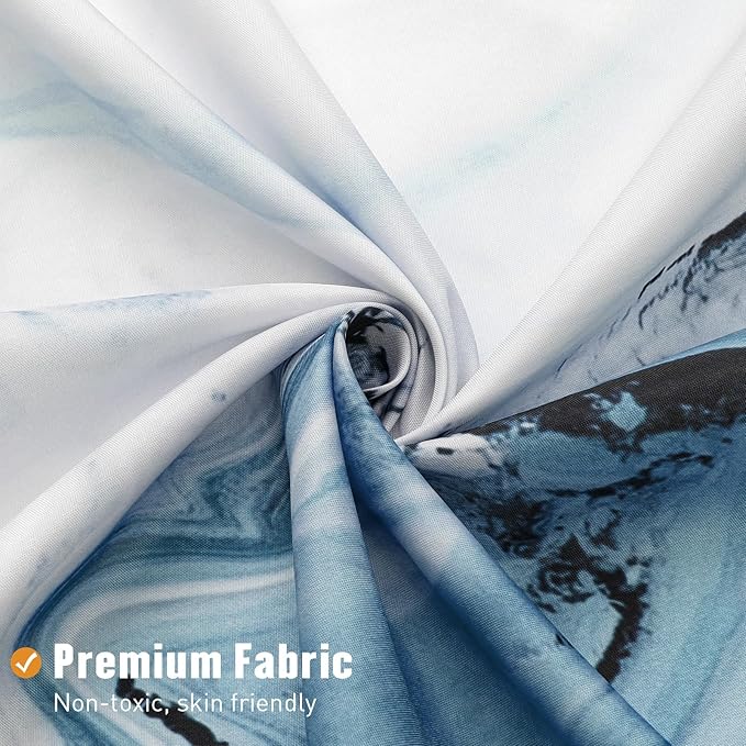 MitoVilla Blue Marble Extra Long Shower Curtain Set 72 x 84, Modern Ombre 84 inch XL Shower Curtains for Chic Bathroom Decor, Abstract Watercolor Fabric Shower Curtain