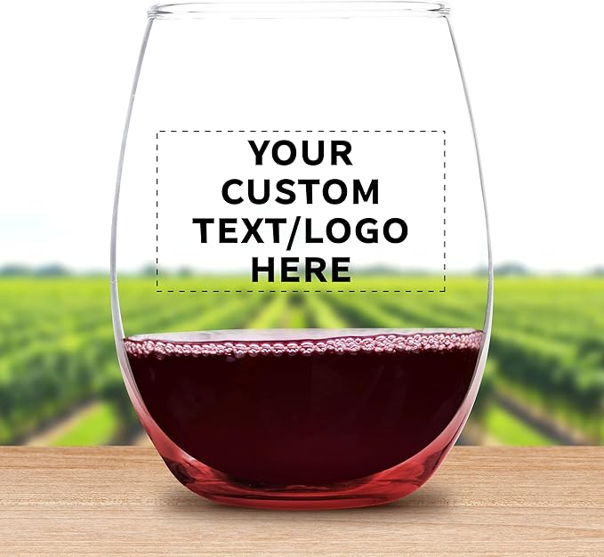 Custom Stemless Wine Glass 9 oz. Set of 10, Personalized Bulk Pack - Great for Wedding Favors, Bachelorette Party Decorations, Party Favors, Color Bottom - Red
