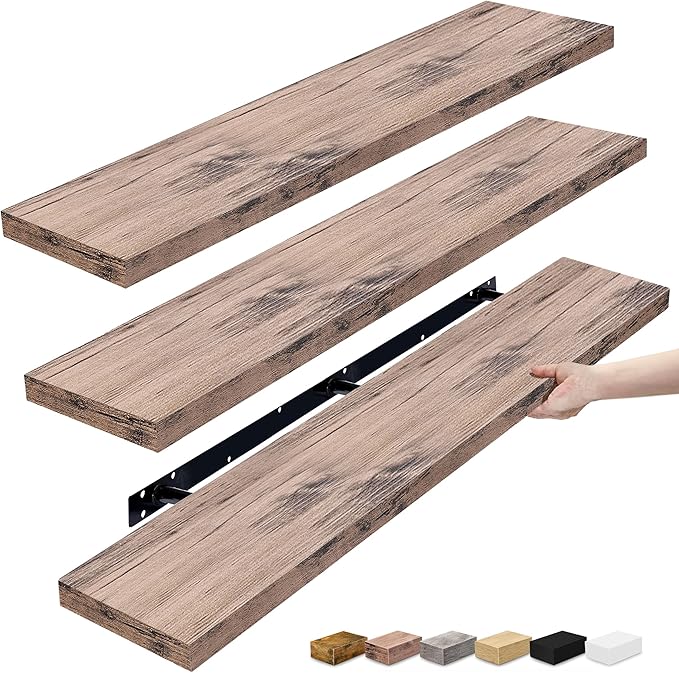 Sorbus Floating Shelves for Wall - 55 Inch Extra-Long Bathroom Shelves, Wall Decor for Bedroom, Kitchen, Living Room, Book Storage - Mounted Floating Shelf with Hidden Brackets (Mahogany, 3 Pack)