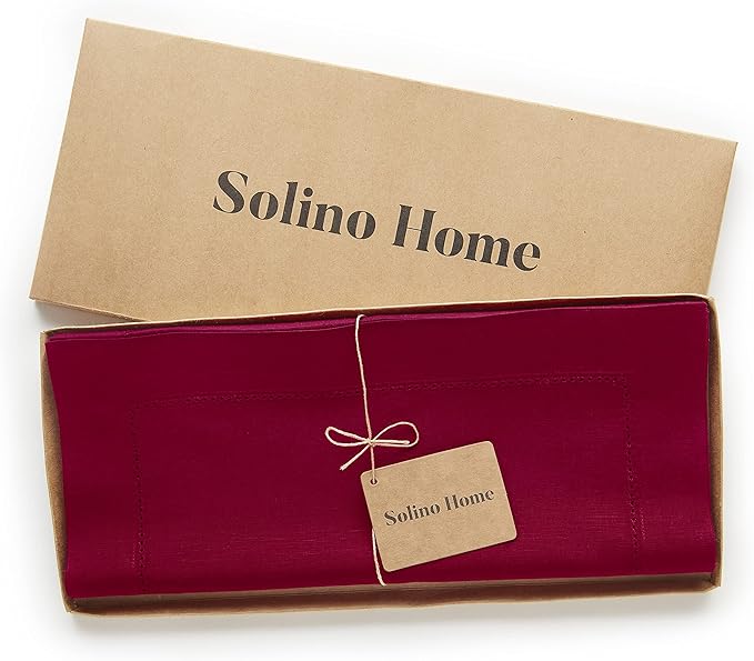Solino Home Red Table Runner 36 Inches - Cotton Linen Hemstitch Coffee Table Runner 14 x 36 Inch Ideal for Dresser Tables - Fall, Autumn, Halloween, Christmas, Holiday