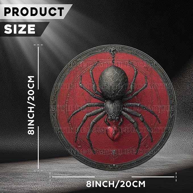 Antique Spider Halloween Tin Plaque - Gothic Round Metal Wall Art for Halloween Night Decor 8 * 8inch