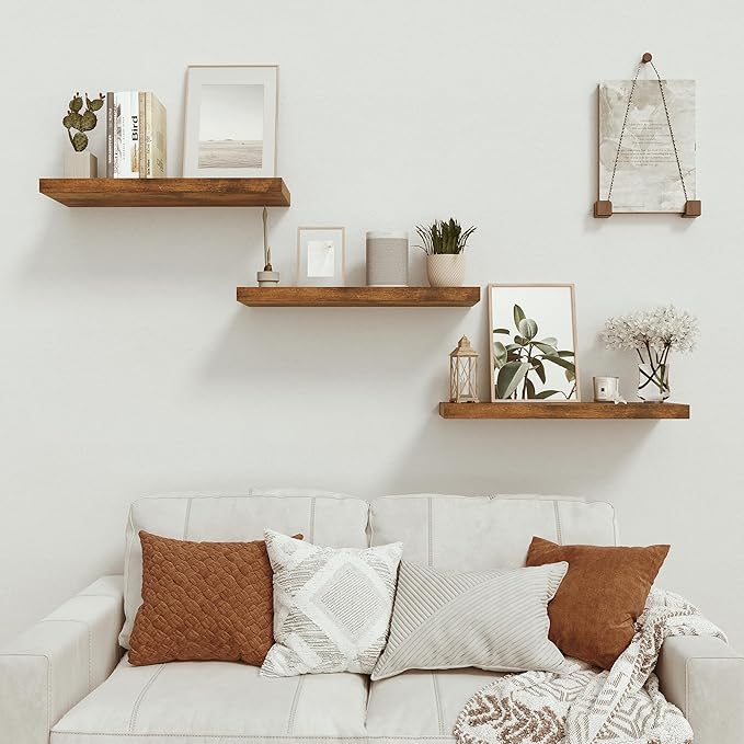 Vivelove Bathroom Floating Shelves for Wall 24 inchs Long, 9.1” Deep x 1.6” Thick Wall Shelves for Bedroom, Living Room, Kitchen, Office, Rustic Farmhouse Shelf Decor with Invisible Bracket, Set of 2