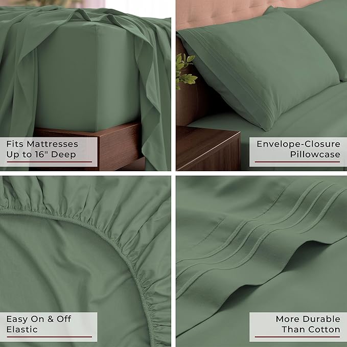 Mellanni California King Sheets Set - 4 PC Iconic Collection Bedding - Hotel Luxury, Extra Soft, Cooling Bed Sheets - Wrinkle, Fade, Stain Resistant (Cal King, Sage)