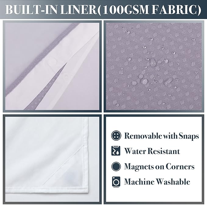 N&Y HOME Waffle Weave Shower Curtain with Snap-in Fabric Liner & 12 Metal Hooks Set - Hotel Style, Waterproof & Washable, Heavyweight Fabric & Mesh Top Window - 71x72, Lavender