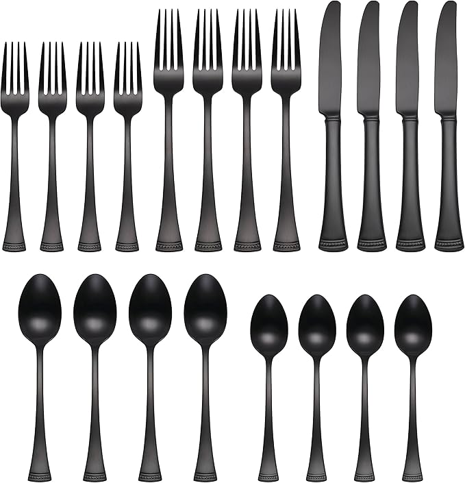 Lenox Portola Satin Black Piece Flatware Set, 20 Count, Metallic