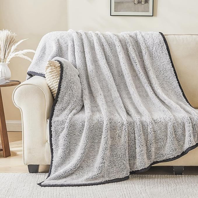 EMME Soft Sherpa Fleece Blanket Reversible Plush Fluffy Large Blanket, Light Weight Warm Decorative Boho Blanket Cover for Sofa, Couch, Bedroom,Travel(Black,60"x80")