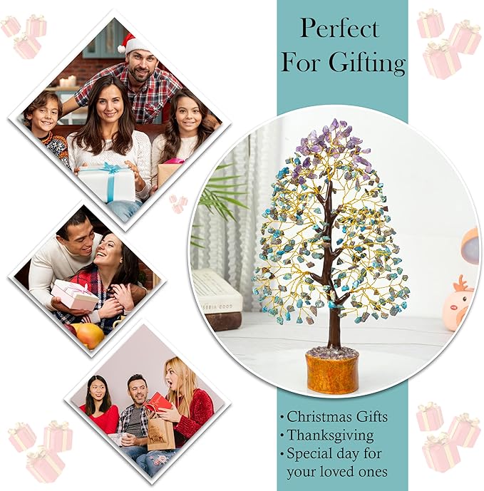Amethyst & Turquoise Gemstone Tree, Crystal Tree of Life, Feng Shui Bonsai, Money Tree, Healing Tree - Home Decoration, Good Luck Figurine, Gem Tree for Positive Energy, Chakra Tree of Life, Gift