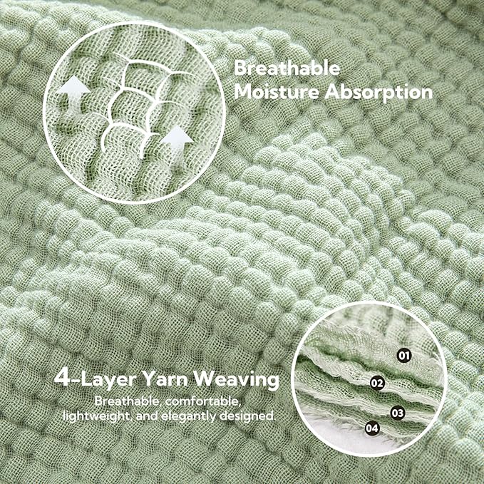 SOULFUL Muslin Throw Blanket with Tassels - Soft Cotton Throw Blanket for Couch or Bed, Lightweight and Breathable Gauze for All Seasons, Grassgreen, 50" x 60"