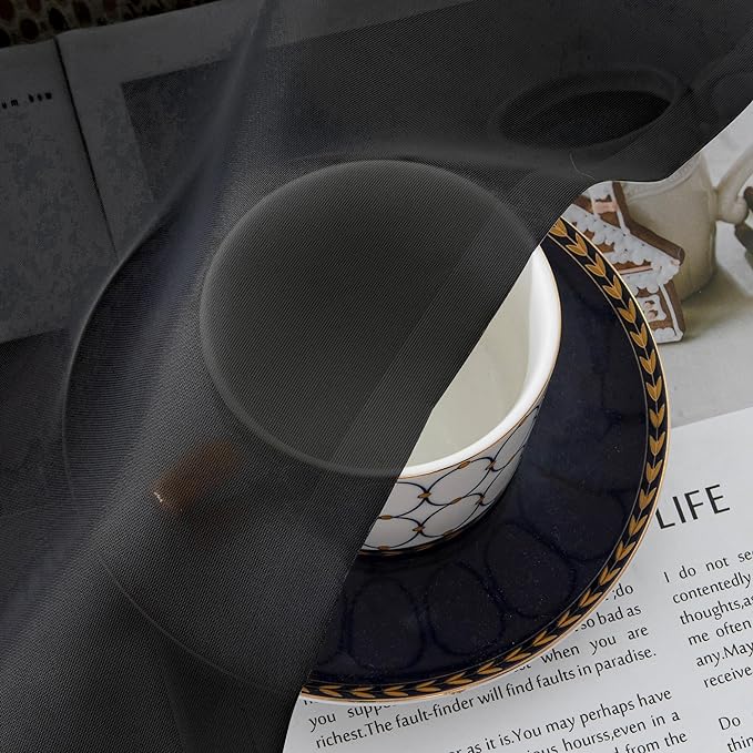 Aiyufeng Black Curtains - Farmhouse Semi Sheer Window Covering, Light & Airy Privacy Panels for Bedroom, Living Room, Patio, Glass Door, 40 inch Width x 45 inch Length, Set of 2