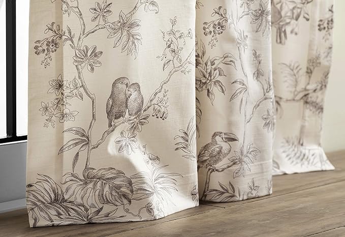Maison d' Hermine Curtains for living room 100% Cotton 84 inch length Two Panels Light Filtering Toile Curtains for Bedroom Windows with rod and loop Pockets Drapes (Jouy Paradise Beige, 50"W x 84"L)