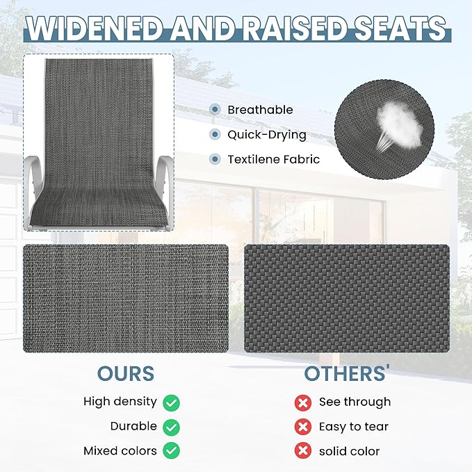 Amopatio Patio Chairs Set of 2, Outdoor Stackable Dining Chairs for All Weather, Comfortable Breathable Patio Dining Chairs Silver Outdoor Chairs Garden Outdoor Furniture for Backyard Deck, Dark Grey