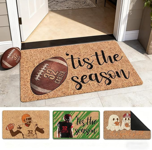Custom Halloween Name Door Mat for Family, Personalized Halloween Decor Indoor, Custom Football Pattern Door Mat, Halloween Decor Gifts Customized