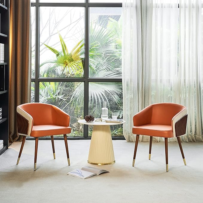 ARTPLAN Dinning Room Chairs Set of 2,Fabric Upholstered Accent Chairs for Living Room Arm Chairs for Home Indoor Furniture,Dark Orange