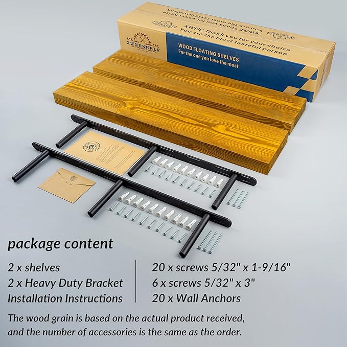 Rustic Floating Shelves 36 inch Long 8 inch deep Set of 2, Solid Wood Wall Shelves for Bedroom Living Room Kitchen,Book Shelf for Wall, Wall Mounted Shelves with Hidden Bracket- Gold Oak