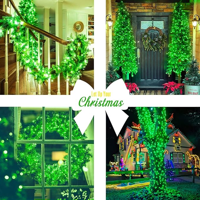 JMEXSUSS 600 LED Green Lights for Halloween Decorations, 168 Ft Green Christmas String Lights Outdoor Indoor Clear Wire Plug in for Halloween Christmas Tree Party Decor