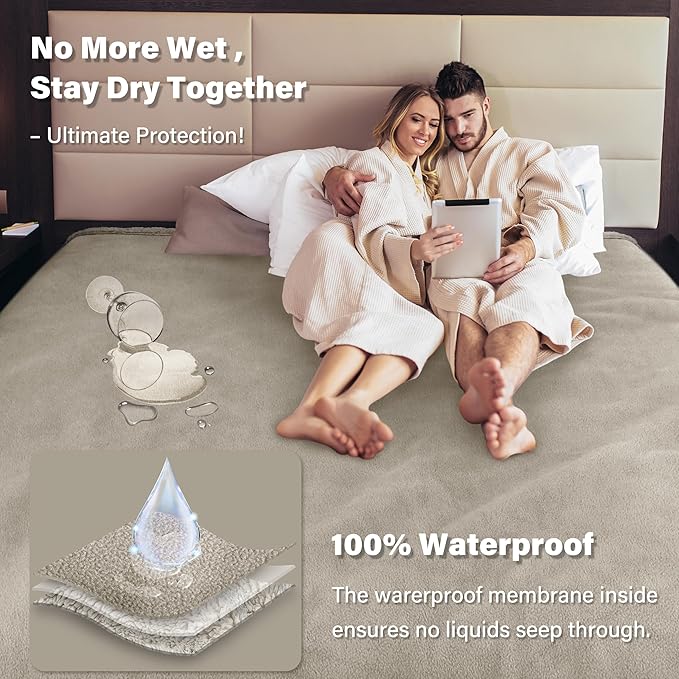 Catalonia Waterproof Bed Cover for Intimacy, Love Couples - Reversible Protector, Squirt Blanket, Splash Stain Proof - Washable, 80X90 inches, Camel