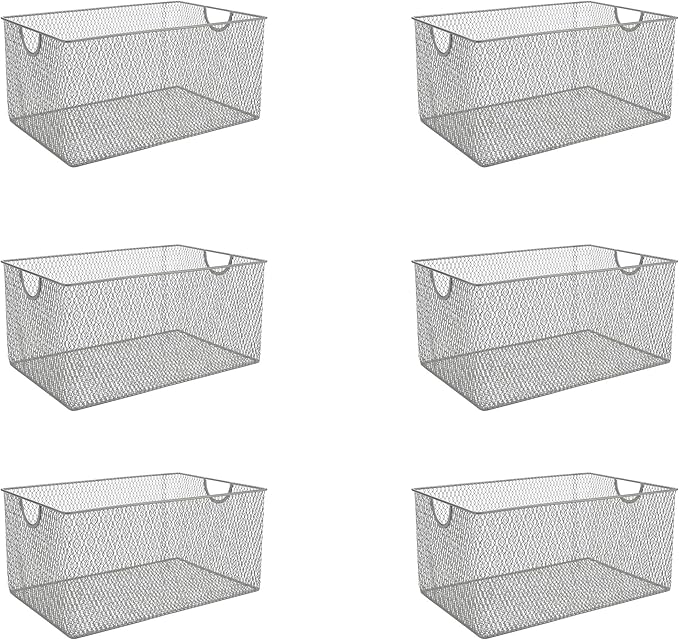 YBM HOME Kitchen Pantry Organizer Wire Baskets for Shelves, Cabinets, Pantry, Countertop, Mesh Open Storage Bin Metal Basket for Organizing Food Supplies, 6 Pack, 13.3x8.5x6.5