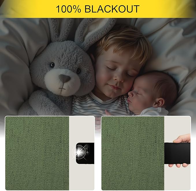 Olive Green Blackout Curtains 84 Inches Long 2 Panels Linen Boho Black Out Dark Green Forest Curtains for Living Room Bedroom Windows Darkening Insulated Thermal Drapes 84 Length Christmas Decorations