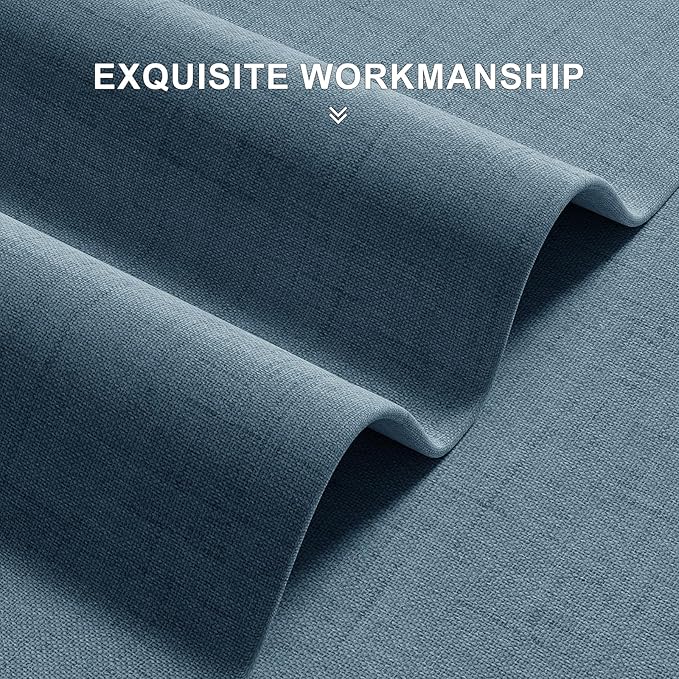 100% Blackout Curtains for Bedroom 90 inch Length 2 Panels Set, Farmhouse Linen Textured Full Light Blocking Room Darkening Thermal Insulated Drapes for Living Room (W52xL90, Dusty Blue)