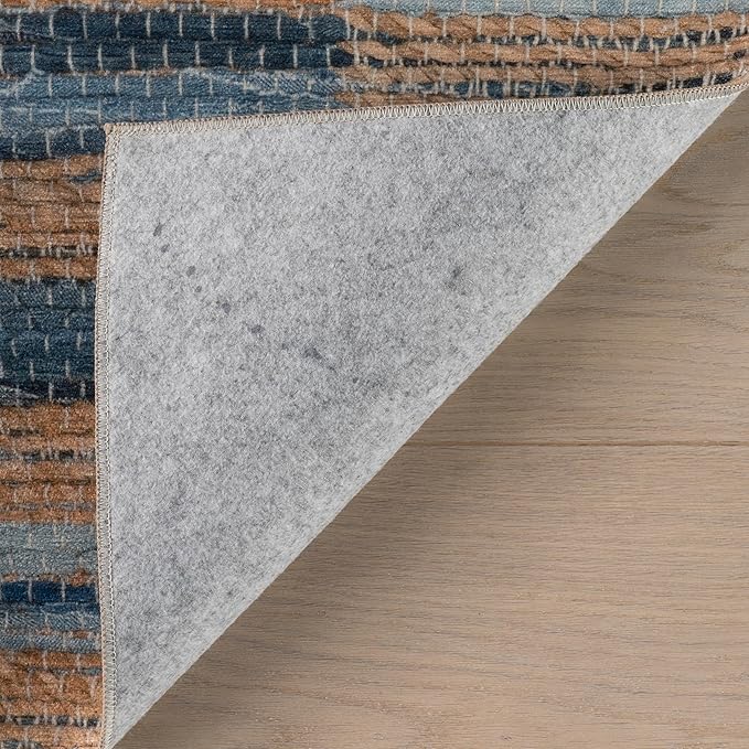 Dash & Albert Ravel Stripe Blue Machine Washable Rug, 2 X 3 Feet, Tan/Blue Stripe Pattern