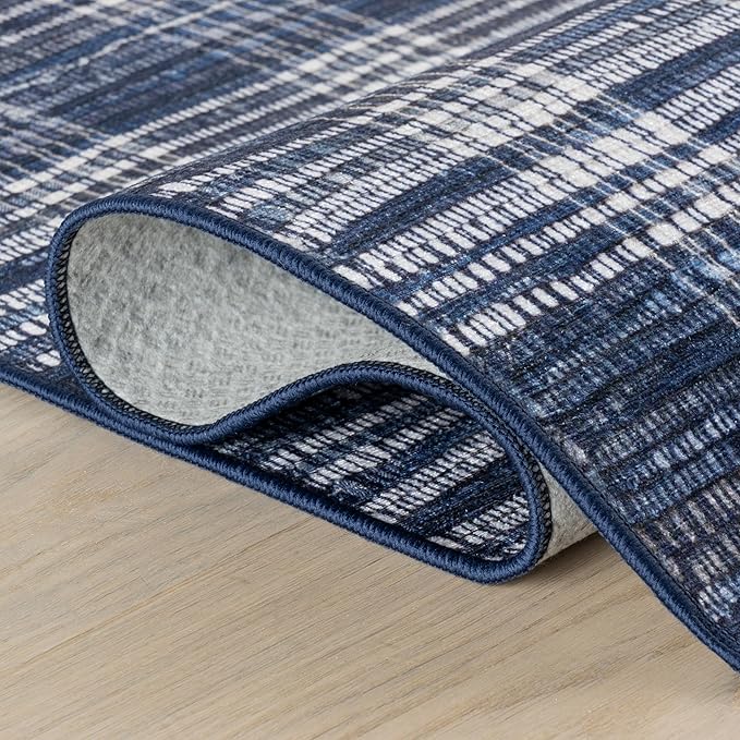 Dash & Albert Denim Plaid Blue Machine Washable Rug, 2 X 3 Feet, Blue/White Plaid Pattern