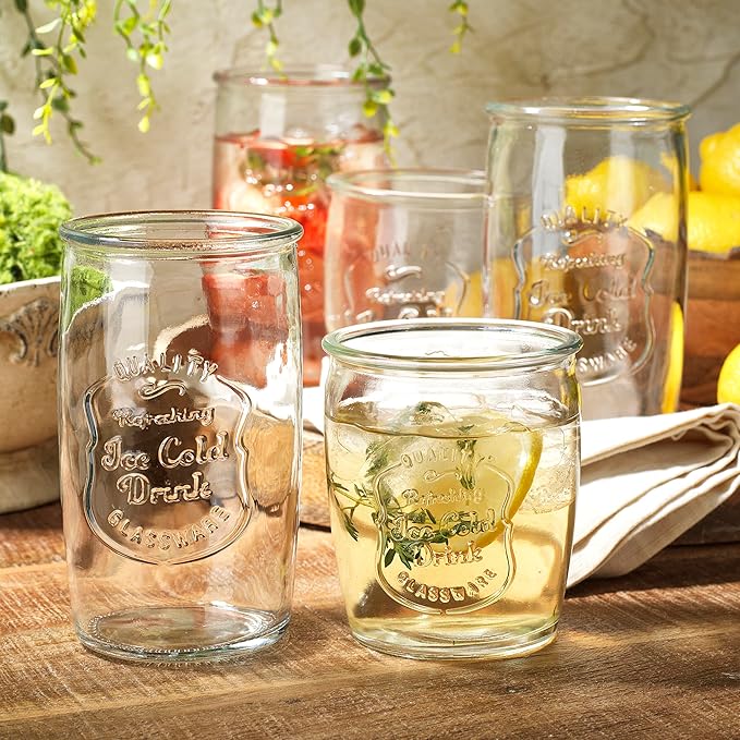 Glaver's Ice Cold Set of 8 Drinking Glasses 4-20 Oz Highball Glasses, and 4-13 Oz Whiskey Glass Cups For Everyday Home Use Water glasses, Beer, Juice, Cocktail.