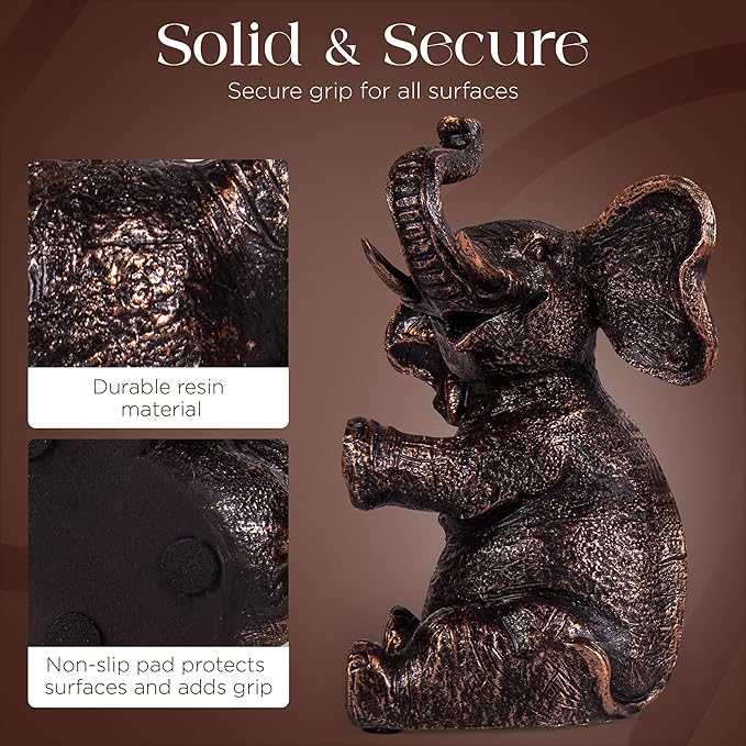 Decorative Vintage Elephant Bookends with Non-Slip Padding for Shelves to Hold Books - Heavy Duty Resin Book Holders for Bookshelf Decor, Home, Office, Living Room – 4” L x 4” W x 7”H