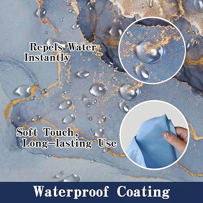 Domoku Blue Marble Waterproof Shower Curtain 72 x 72 Inches with Hooks, Machine Washable Easy-Care Fabric Bathroom Curtain for Tub or Shower