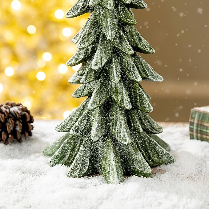 glitzhome Hand-Painted Resin Christmas Tree Tabletop Xmas Holiday Centerpiece Decoration, 14.75" H, Green