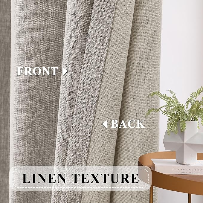 Macochico 100% Blackout Thermal Curtains Pinch Pleated Linen Curtains with Hooks Noise Reducing Curtains for Living Room Bedroom Nursery Kids Room with Tieback Light Apricot 72" Wx102 L 1 Panel