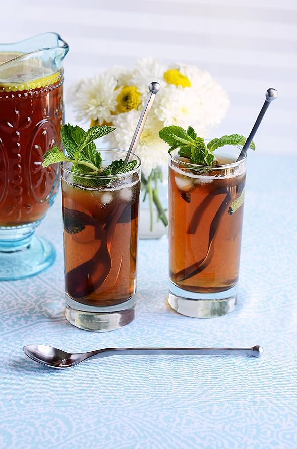 KNORK 8-Inch Long Handle Matte Iced Tea Spoon, Stainless Steel Cocktail Stirring Spoons (6 Piece Set)