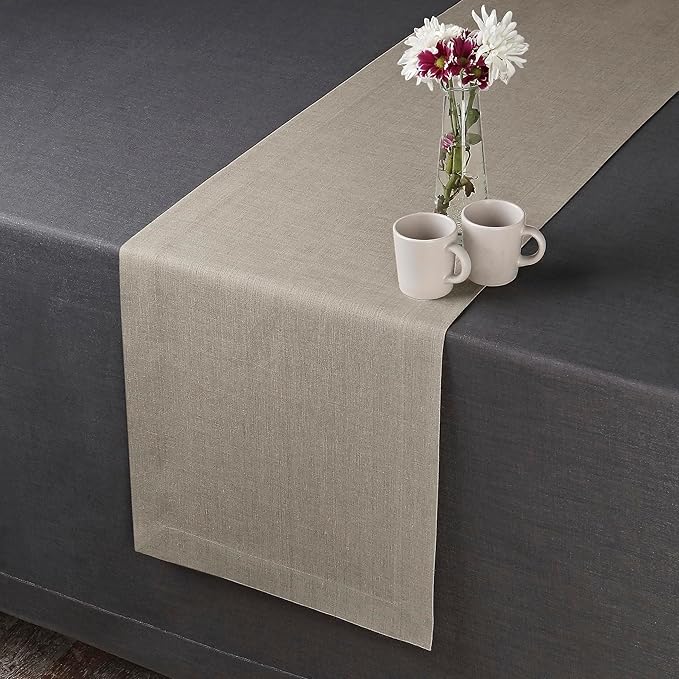 D'Moksha Homes Linen Natural Table Runner 72 Inches Long - 100% Pure Linen 14 x 72 Inch Table Runner for Dining, Fall, Autumn and Halloween - Machine Washable
