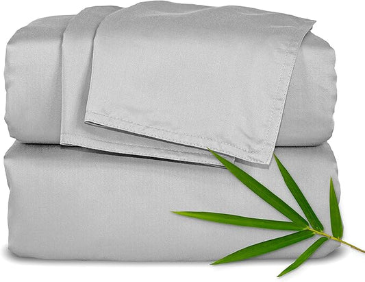 Full Sheets by Pure Bamboo, Genuine 100% Organic Viscose Derived from Bamboo Bed Sheet Set, Luxuriously Soft & Cooling, Double Stitching, Lifetime Quality Promise (Full, Silver Pearl)