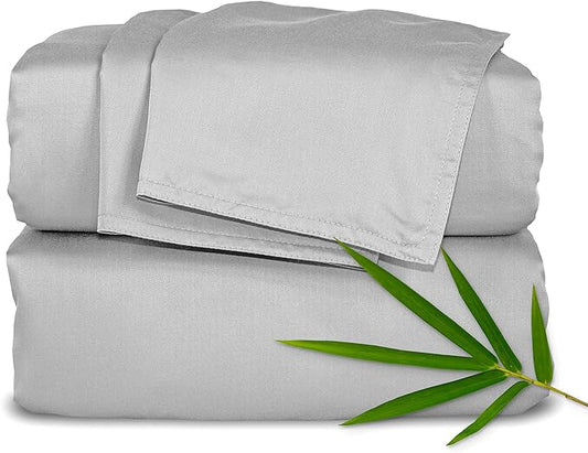 Twin Sheets by Pure Bamboo, Genuine 100% Organic Viscose Derived from Bamboo Bed Sheet Set, Luxuriously Soft & Cooling, Double Stitching, Lifetime Quality Promise (Twin, Silver Pearl)