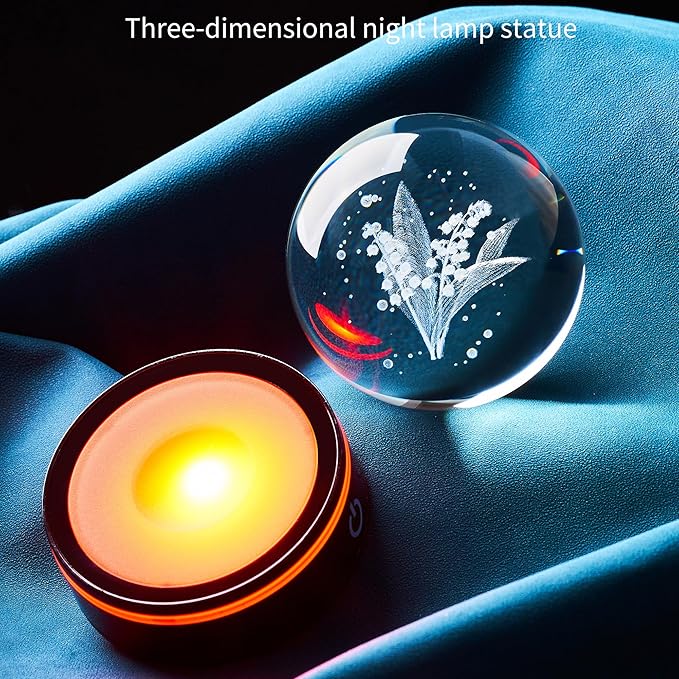 3D Linglan Flower Statue, Colorful LED Base, Suitable for Friends, Teachers, Mothers, Birthdays, Friends, Colleagues, Wives as Gifts, Linglan Flower Decorative Glass Ball as a Love Desktop Gift