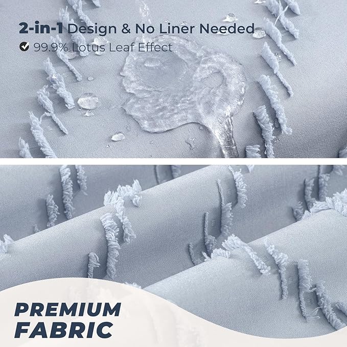 78inches Long Light Blue Boho Fabric Shower Curtain Tufted Chevron Striped Textured Cloth Curtains for Bathroom, Fog Blue