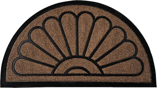 ubdyo Front Door Mat - Low Pile Front Half Circle Door Mat Outside Entrance - Muddy Dirt Trapping Welcome Matt Outdoor - Rubber Backing Anti Slip Indoor Doormat Entrance, 29" x 17", Bright Brown