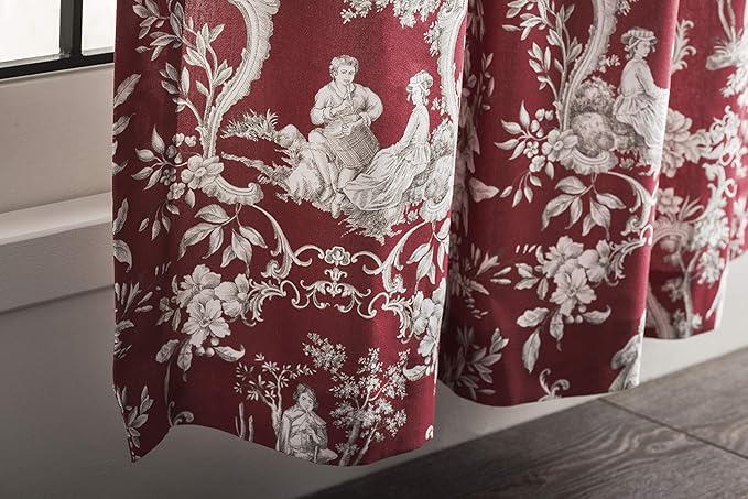 Maison d' Hermine Curtains for Living Room 100% Cotton 108 inch Length One Panel Light Filtering Toile Curtains for Bedroom Windows with Rod and Loop Pockets Drapes (Joli Jouy Red, 50" W x 108" L)