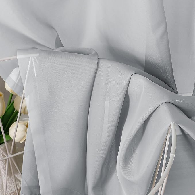 Aiyufeng Light Grey Sheer Window Curtains 63 Inches Long 2 PCS- Rod Pocket Living Room Curtain Panels Voile Textured Soft and Lightweight Window Treatments for Bedroom Decor, 40W x 63L Inches