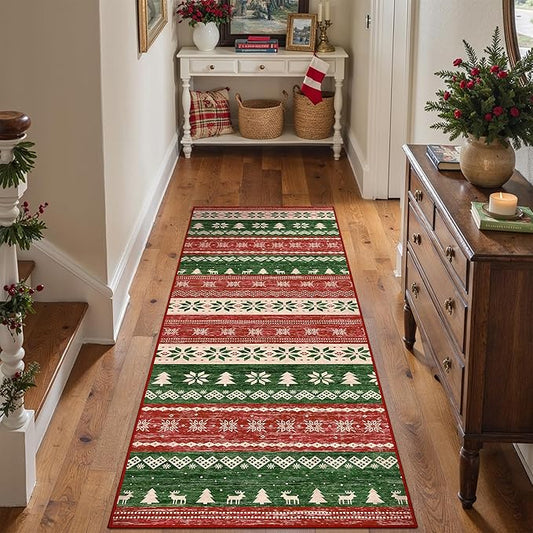 Christmas Red Runner Rug 2x5 Washable Hallway Carpet Snowflake Holiday Decor Accent Rug Non Slip Low Pile Decorative Carpet Xmas Boho Bedroom Bathroom Kitchen