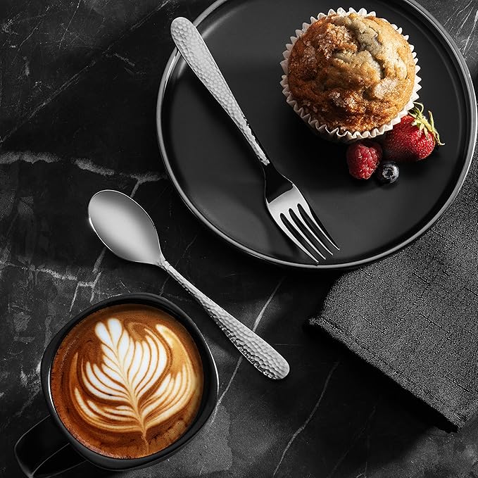 Hudson Essentials Premium 20 Piece Hammered Silverware Set, 18/10 Stainless Steel, Fine Flatware Service for 4 - Dishwasher Safe Bergamo Cutlery