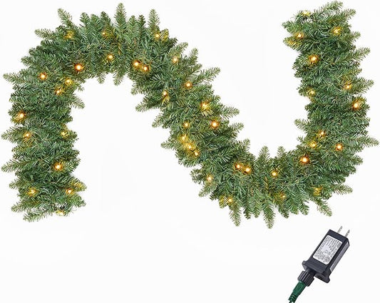 Joiedomi 9Ft Christmas Garland Prelit with 50 Count Light, Plug in Lighted for Home & Office Xmas Decorations Indoor and Outdoor Decor Holiday Decorations Xmas Garland Christmas Window Decor