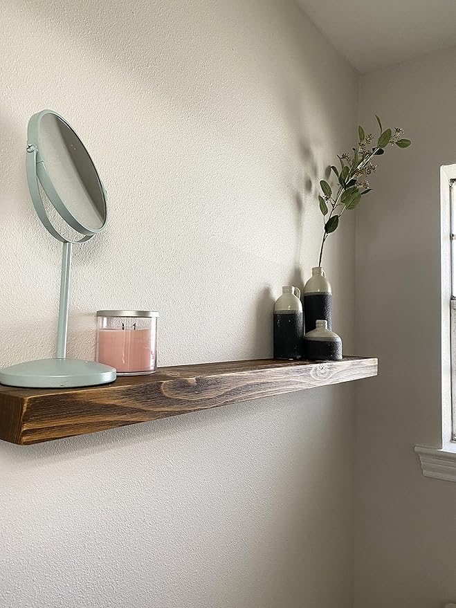 joelsantiques 42 Inch Wooden Floating Shelves for Wall - 42x6x2 in - Made of Natural Wood - Long Heavy Duty Rustic Wall Shelves for Bedroom - Perfect for Living Room, Kitchen - Medium Brown